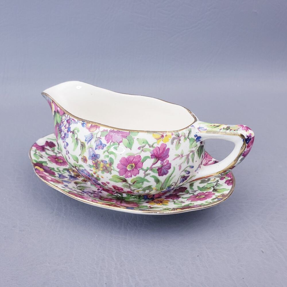 Vintage 1950s Royal Winton Summertime Creamer, Gravy Boat & Underplate